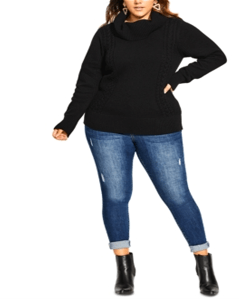 Front of a model wearing a size 20W City Chic Women's Trendy Plus Cowlneck Sweater Black Size 20W in Black by City Chic. | dia_product_style_image_id:314347